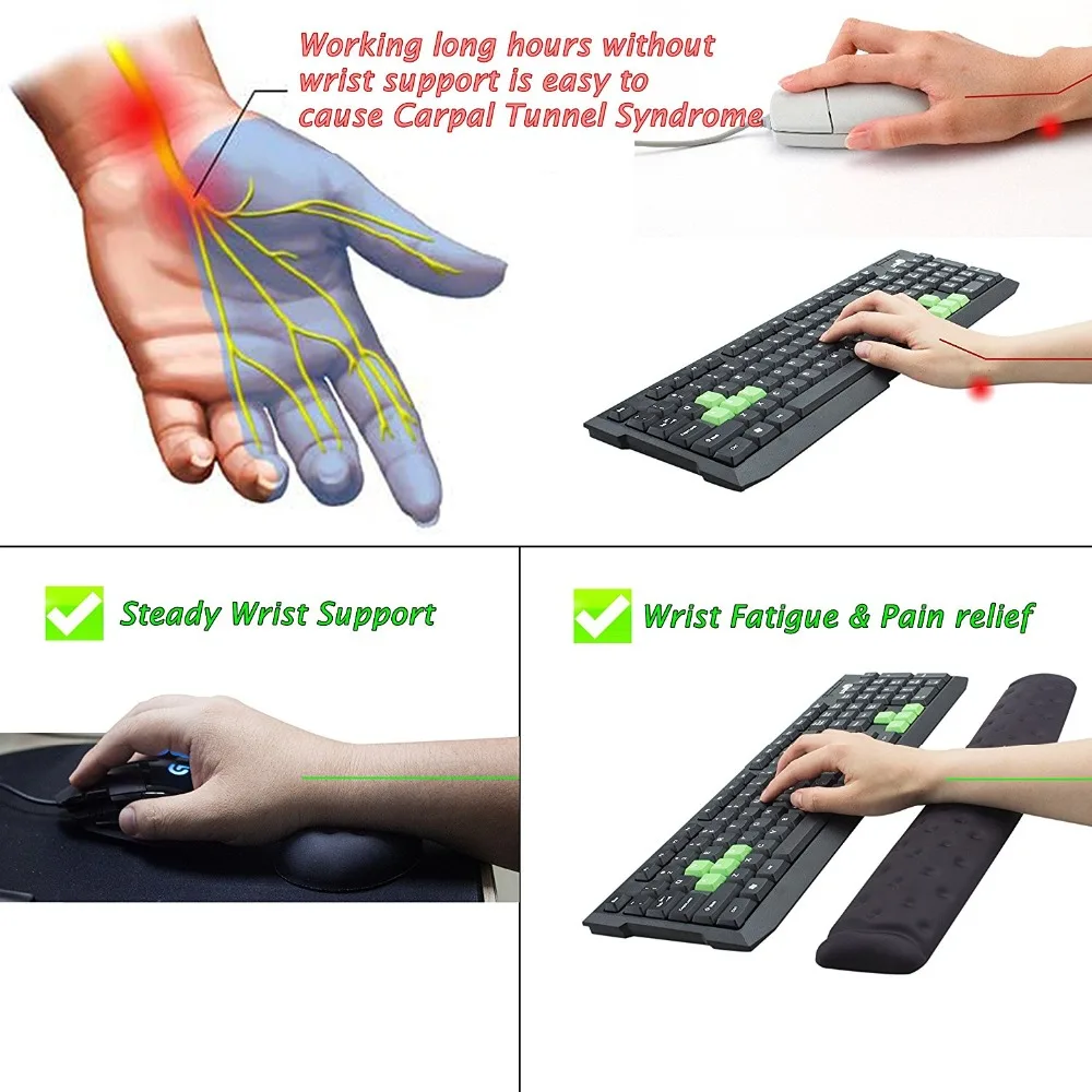 BRILA Memory Foam Ergonomics Mouse & Keyboard Wrist Rest Support Pad Cushion for Office Work and PC Gaming, Pain Relief images - 6