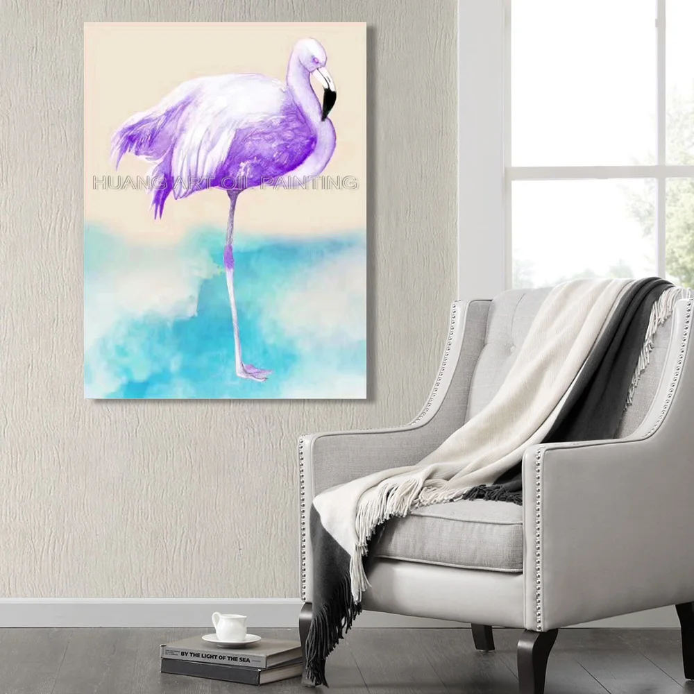 New Abstract Flamingo Oil Painting On Canvas Purple Bird For Wall Decoration Flamingos Living Room | Дом и сад