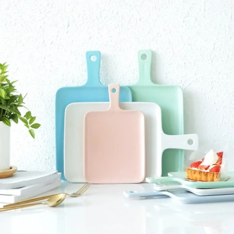 Yilala Japanese style Dinner ceramic plate dish with handle tray Solid Color Tableware | Дом и сад