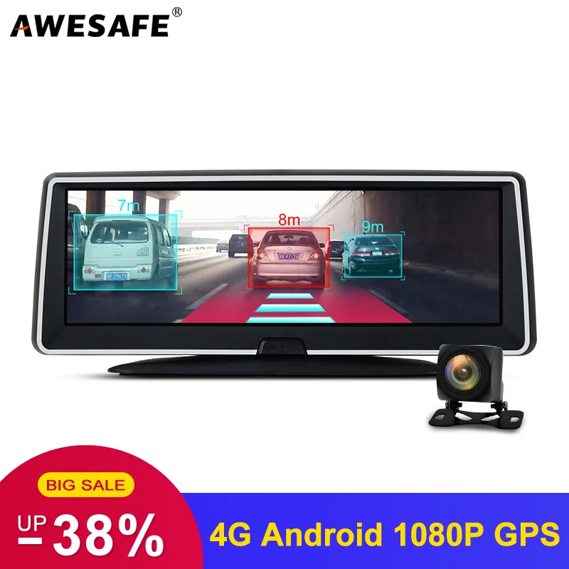 AWESAFE 4G Автомобильный видеорегистратор ADAS Android с gps навигацией Full HD 1080P двойной