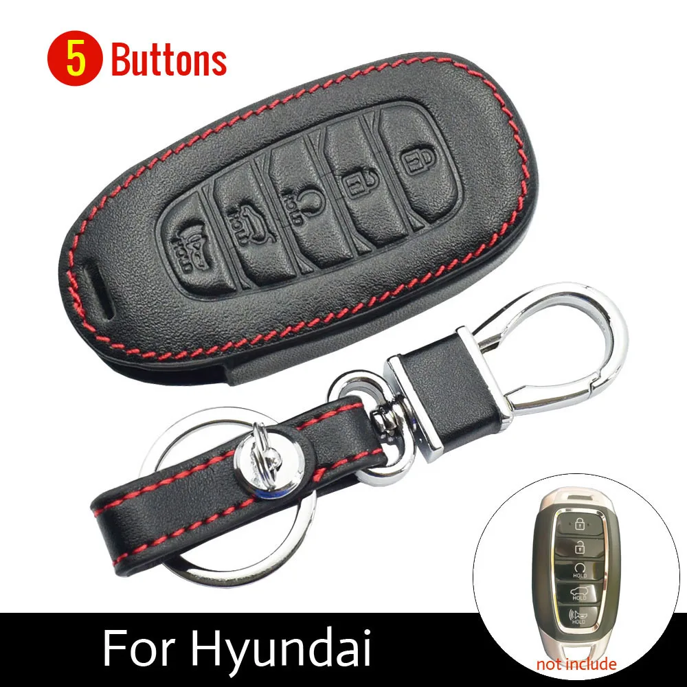 5 Buttons Кожаный чехол для ключей автомобиля для hyundai Kona Azera Grandeur IG Santa Fe I30 IX35 Elantra чехол дистанционного брелока брелок сумка авто аксессуары - Название цвета: 5 Buttons