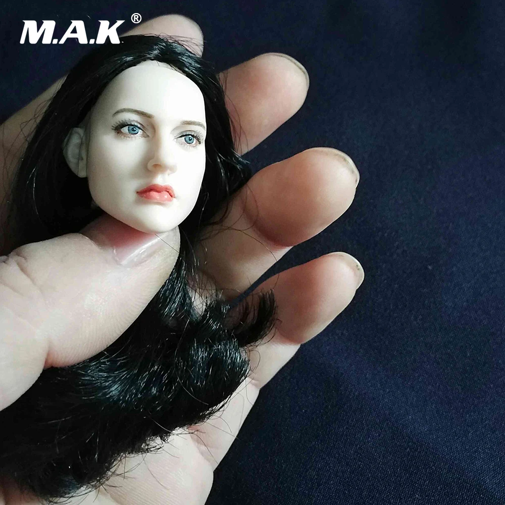 Масштаб 1/6 женская голова резьба женские черные длинные волосы бледная модель