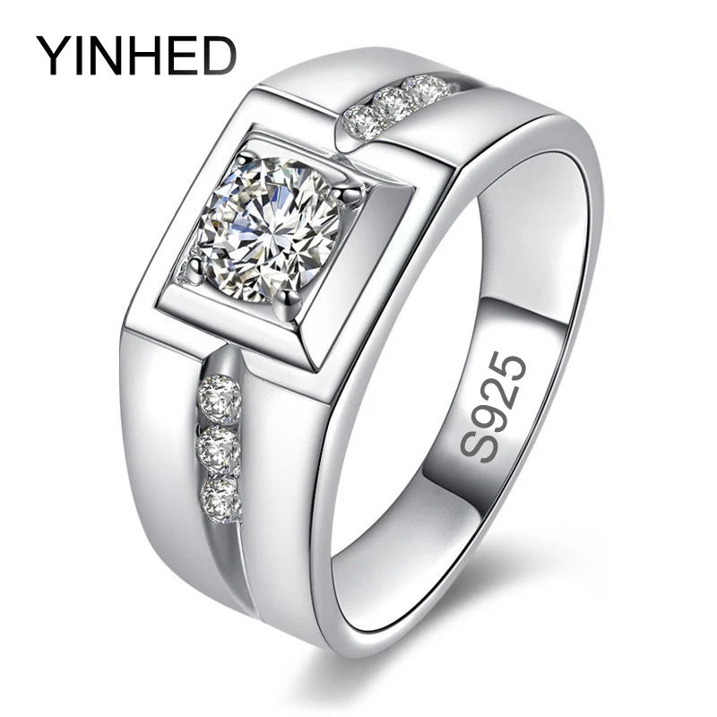 YINHED роскошное модное мужское обручальное кольцо 100% Серебро 925 пробы 1 карат CZ