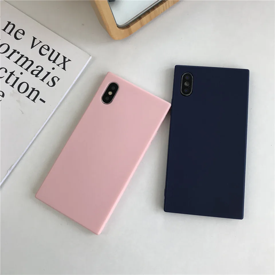 For iPhone X Silicone Square Candy Color TPU Matte Case iphone 8 7 Plus 6 6S Plain Soft XS Cover Phone Cases |