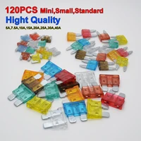 120pcs assorted car boat truck mini small standard type 5a 7 5a 10a 15a 20a 25a 30a 40a motorcycle suv replacement fuse