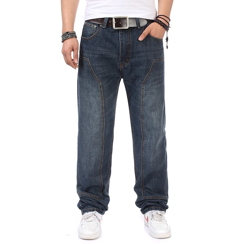 Мужские мешковатые джинсы в стиле хип хоп свободные синие пэтчворк для осени и