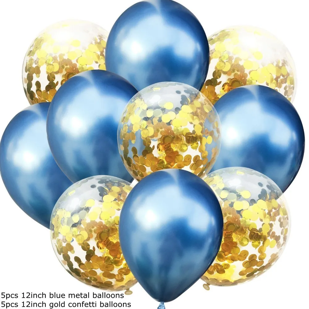 M-5blue 5gold con 10 шт 12 дюймов прозрачные конфетти латексные шары воздушный шар на день рождения Звездные гирлянды воздушные шары с конфетти на день рождения Свадебные украшения - Цвет: M-5blue 5gold con