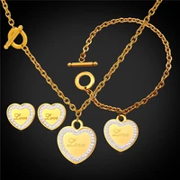 love jewelry heart necklace bracelet and earrings set for women gold color stainless steel israel necklace gneh2242