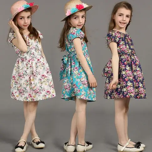 Girl Dress Summer 2019 Dresses Printing Girls 4-15 Years Short Sleeve Big Size Princess Teenagers Robe Enfant Fille | Детская одежда и