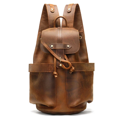 2485B4brown Мужской кожаный рюкзак WESTAL crazy horse для мужчин, школьная сумка, многофункциональный дорожный рюкзак для ноутбука с клапаном, Карманный Рюкзак 2946 - Цвет: 2485B4brown