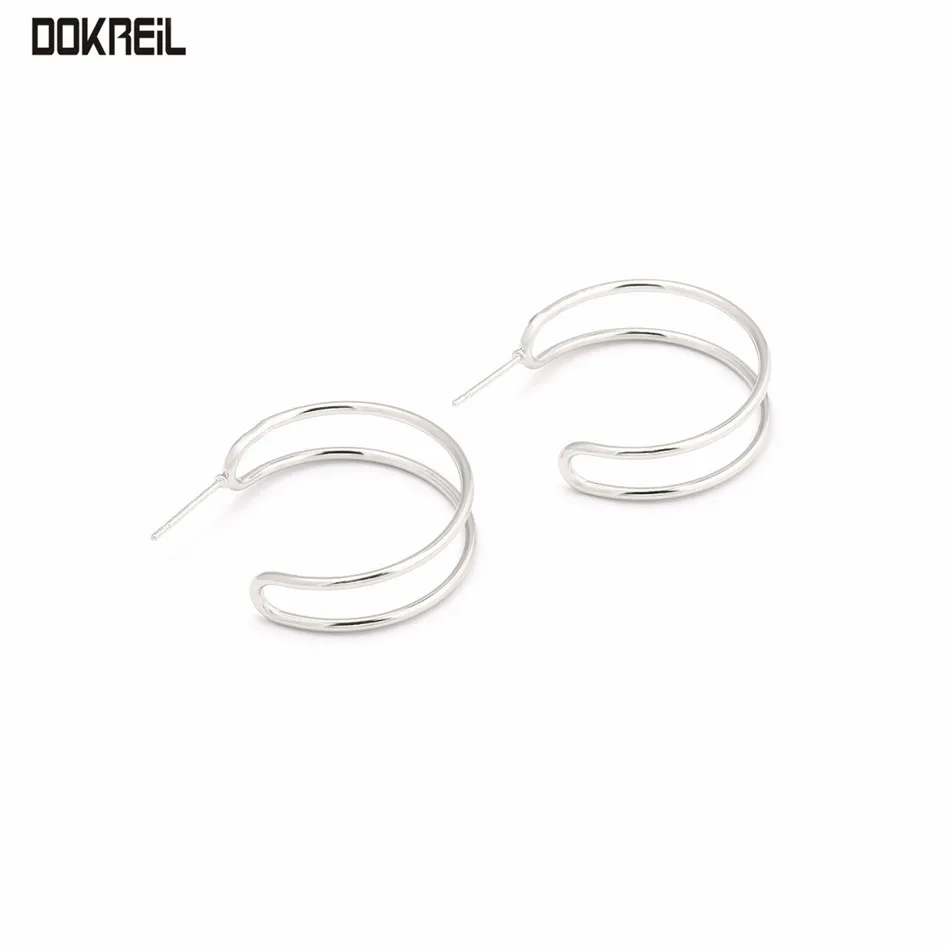 Double Semicircle Geometric Ear Studs 2019 Punk Vintage Stud Earrings Korean Fashion Stainless Steel Jewelry | Украшения и