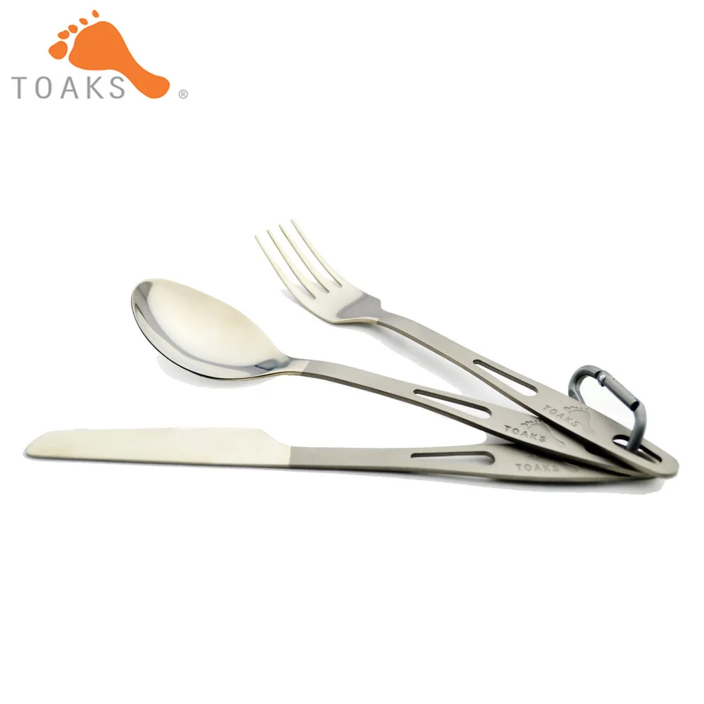 

TOAKS SLV-02 Titanium 3-Pieces Cutlery Set Semi-Polished Outdoor Picnic and Household Dual-Use Fork Tableware Spoon