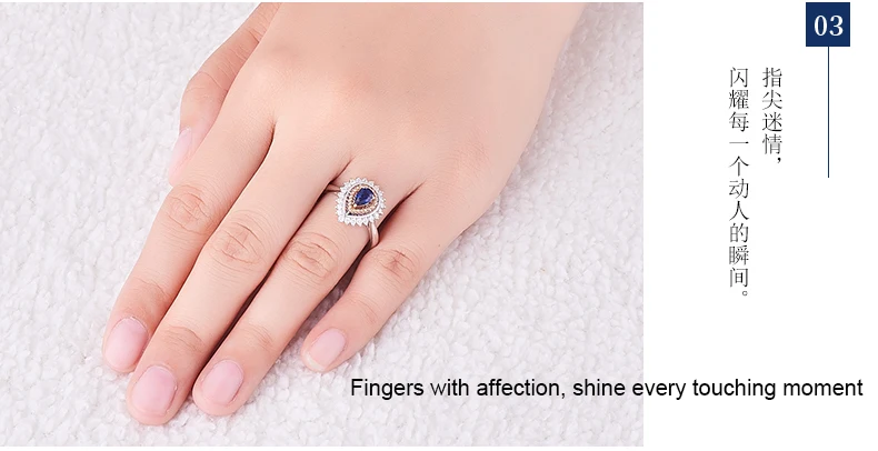 JEWELLWANG Роскошный натуральный голубой сапфир 18 К кольцо из белого золота кольцо с настоящим алмазом для Для женщин белого золота с камнями-каплями воды Кольца с сапфиром
