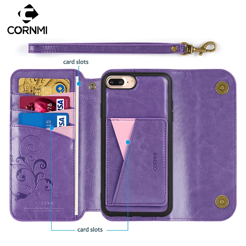 Кожаный чехол CORNMI для iPhone 8p 7p 6p 6s Plus на молнии съемная сумка телефона с отделением