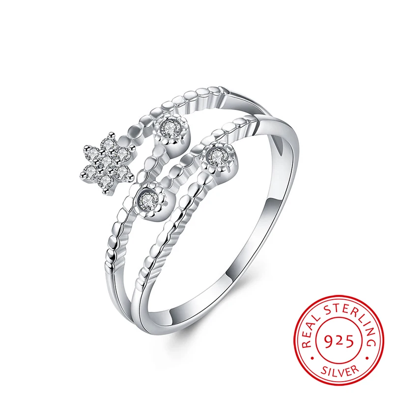 3 ряд Игристые CZ Мирко проложить Настоящее стерлингового серебра 925 Обручение