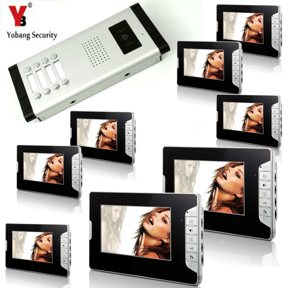YobangSecurity 8 Eenheden Appartement Intercom Wired 7 "Video Deurtelefoon Video Entry System Intercom Deurbel Home Security Kit