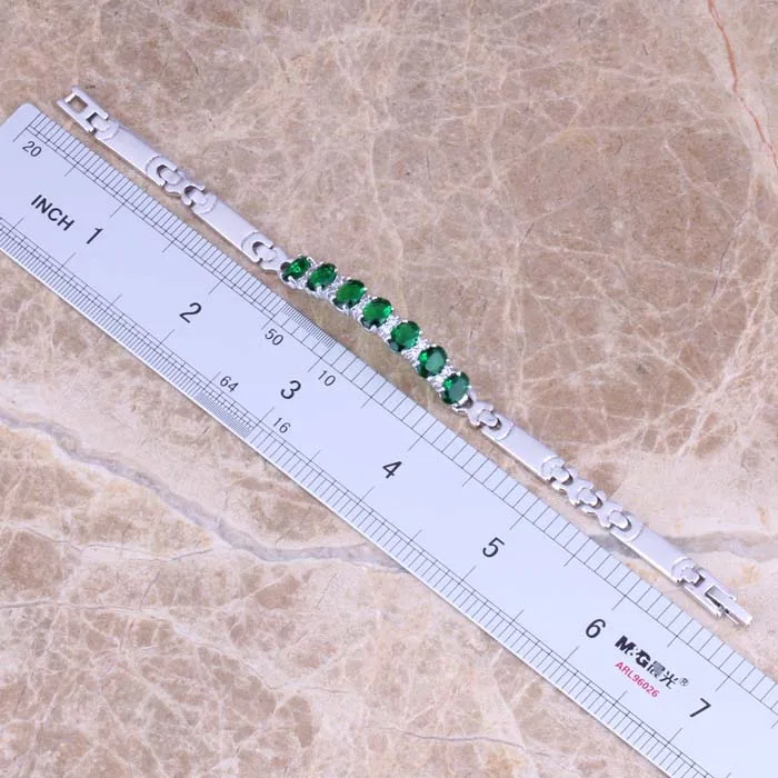 Нежный зеленый кубический цирконий Белый CZ посеребренный звеньевой браслет