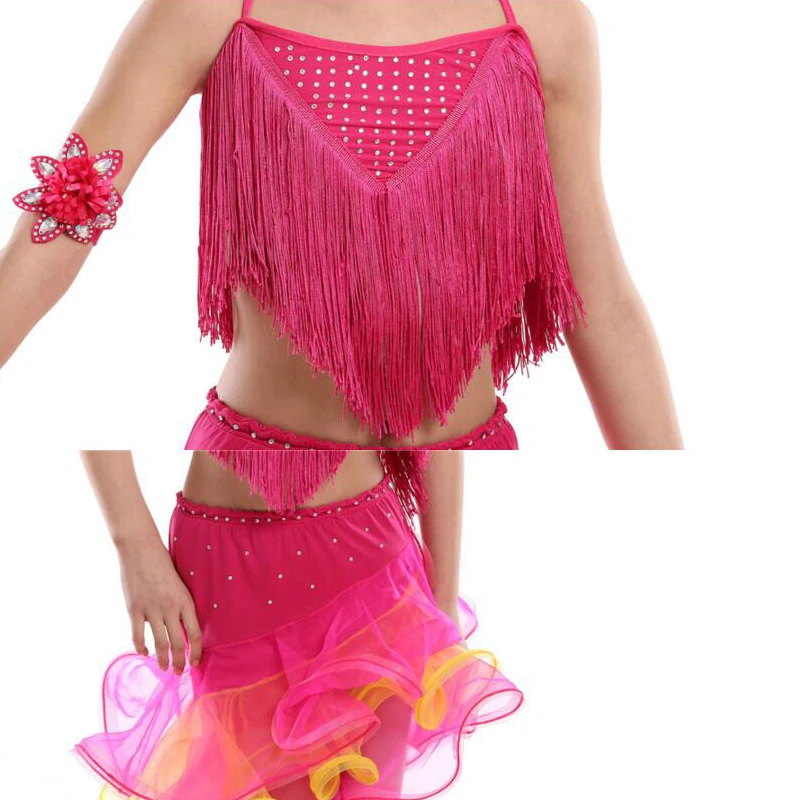 Children Ballroom Latin Dancing Dress Girl Salsa Stage wear Tassels Dance Costume Kids Skating Costumes Outfits | Тематическая
