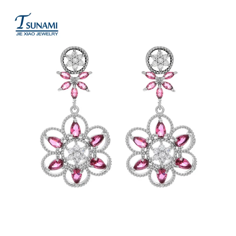Роскошный AAA цветок с цирконом циркон серьги для женщин Свадебные многоцветный
