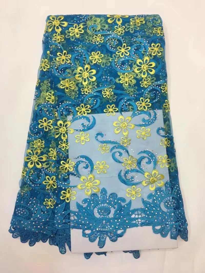 Последние французские кружева 2017 Синий свадебный камни высокое качество