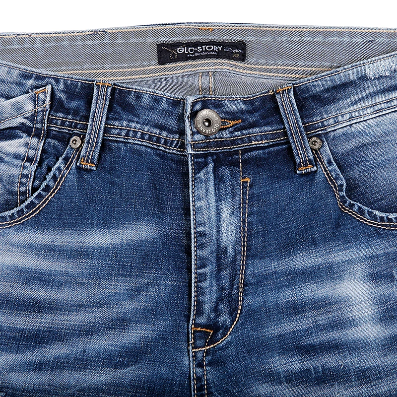 GLO STORY Для мужчин 2019 Новая мода Slim Fit узкие зауженные джинсы Повседневное уличная