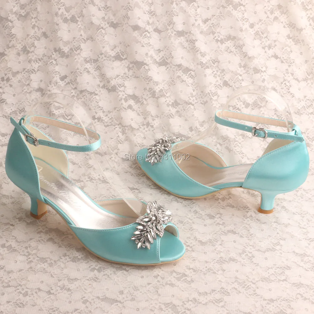 Mint Green Summer Shoes Woman Low Heel for Wedding Peep Toe Pumps with Brooches | Обувь