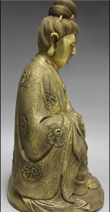 Китайский народный латунный медный Гуань Инь боддхисаттва богиня Хризантема -