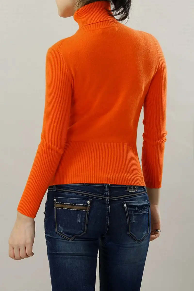 100%Cashmere Sweater TurtleNeck Orange Brown Black Pullover Women Natural Fabric Warm High Quality Clearance Free Shipping | Женская