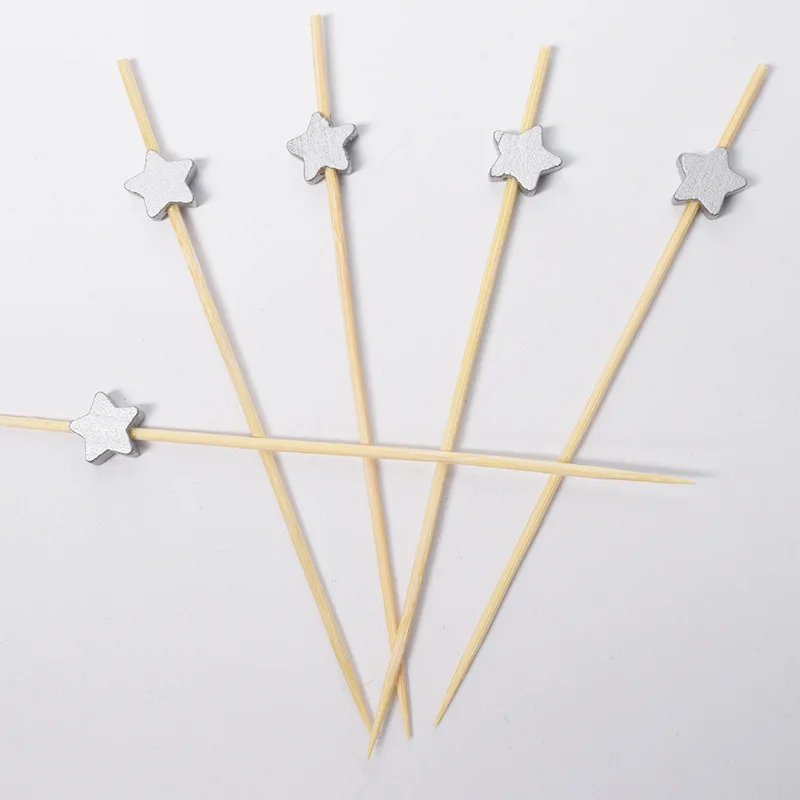 Silver stars 12cm 100 шт 12 см одноразовая посуда для вечеринки бамбуковые вилки свадебный Декор буфет фруктовые десерты палочки кекс коктейкоктейльные шпажки - Цвет: Silver stars 12cm
