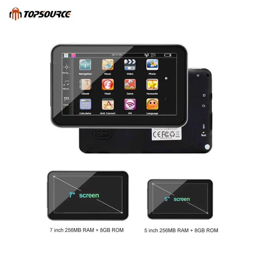 TOPSOURCE " 7" 256 м 8 г hd Автомобильный gps навигатор грузовик gps навигатор преднатяг gps карта windows ce6.0 800 МГц MSB2531 ARM Cortex A7