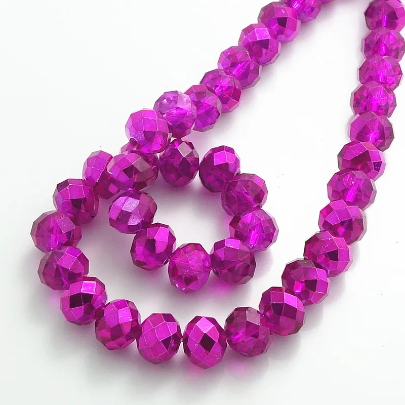

Wholesale Half Plated Rondelle Faceted Crystal Glass Loose Spacer Beads 4mm 6mm 8mm 10mm Fuchsia