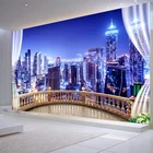 Фотообои 3D городское строительство Ночной пейзаж настенная Ткань Гостиная ТВ диван фон домашний Декор 3D настенная роспись