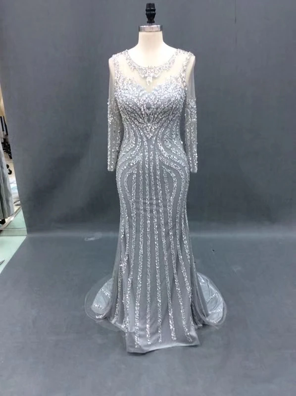 Серебряное новое длинное платье, vestido longo abiye gece elbisesi, официальное платье, украшенное бисером, abendkleider, новое платье