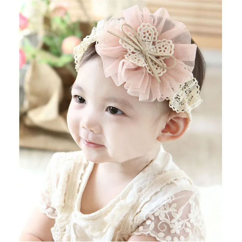 Headwear Baby girls hairbnand Kids Flowers Headband Lace Bow Hair Wear Hairband Ribbon Bebes acessorios #4A30 | Детская одежда и