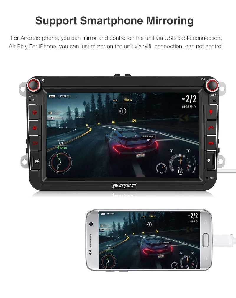 Тыква 2 Din 8'ɺndroid 7 1 Автомобильный мультимедийный плеер без DVD GPS навигация для