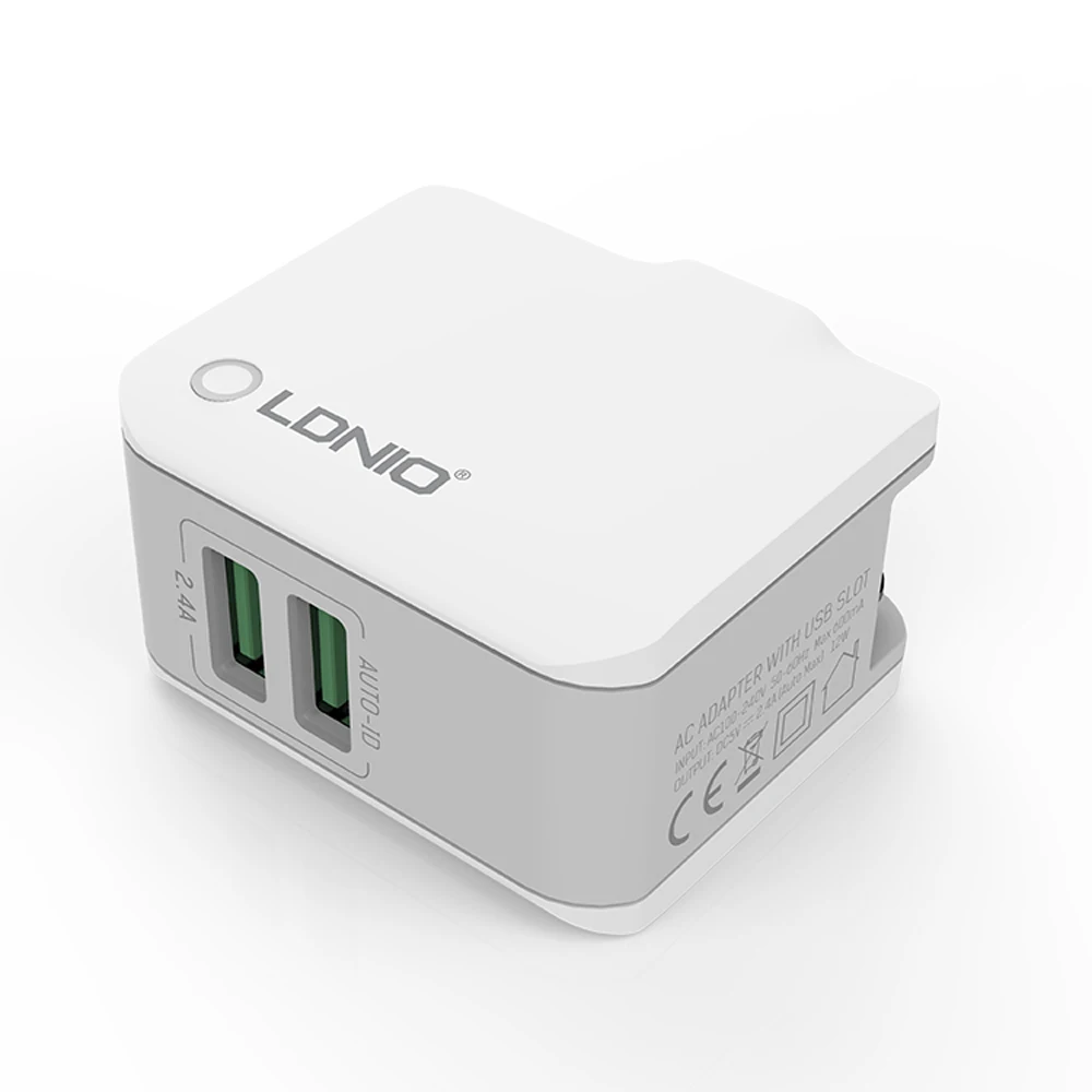 Белый LDNIO EU Plug 2.4A Быстрая зарядка type-C двойной usb-порт для путешествий домашнее настенное зарядное устройство Съемный штекер для iPhone HUAWEI XIaomi - Цвет: Белый