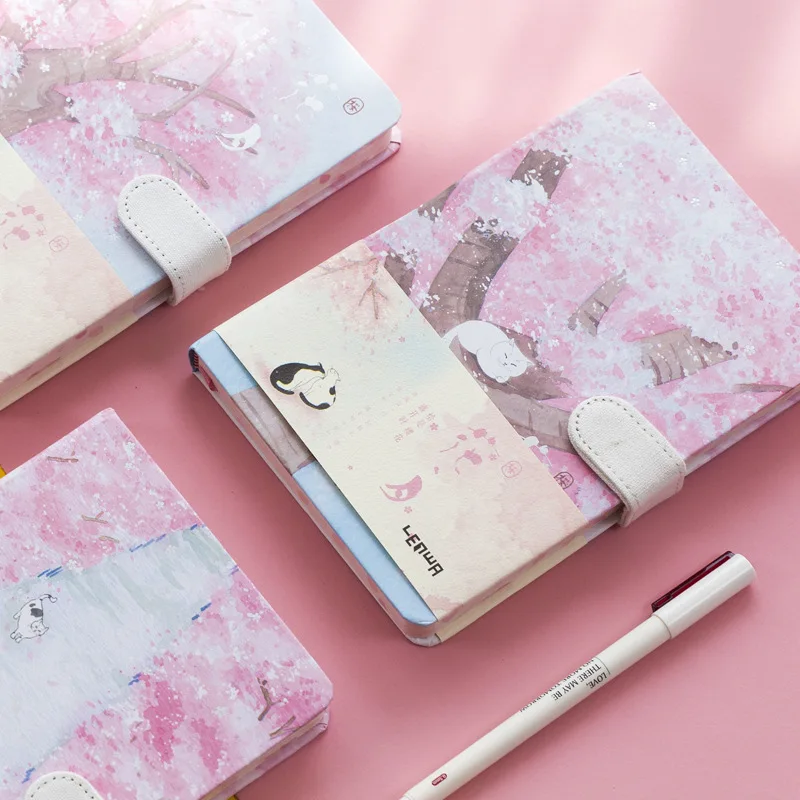 

"Sakura Cat" Diary Hard Cover Cute Journal Study Notebook Notepad Beautiful Stationery Gift