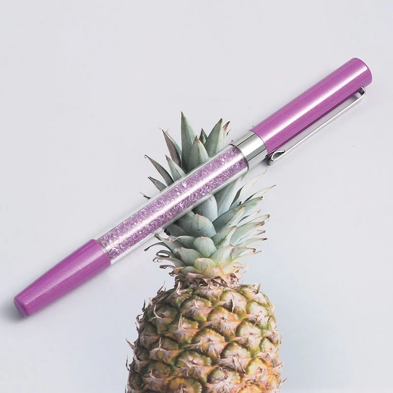 Purple 1 шт Мода кристалл гель ручка металл ручка с гравировкой новые творческие подпись ручка ежедневно офис канцелярский подарок для студента логотип лазером на заказ - Цвет: Purple