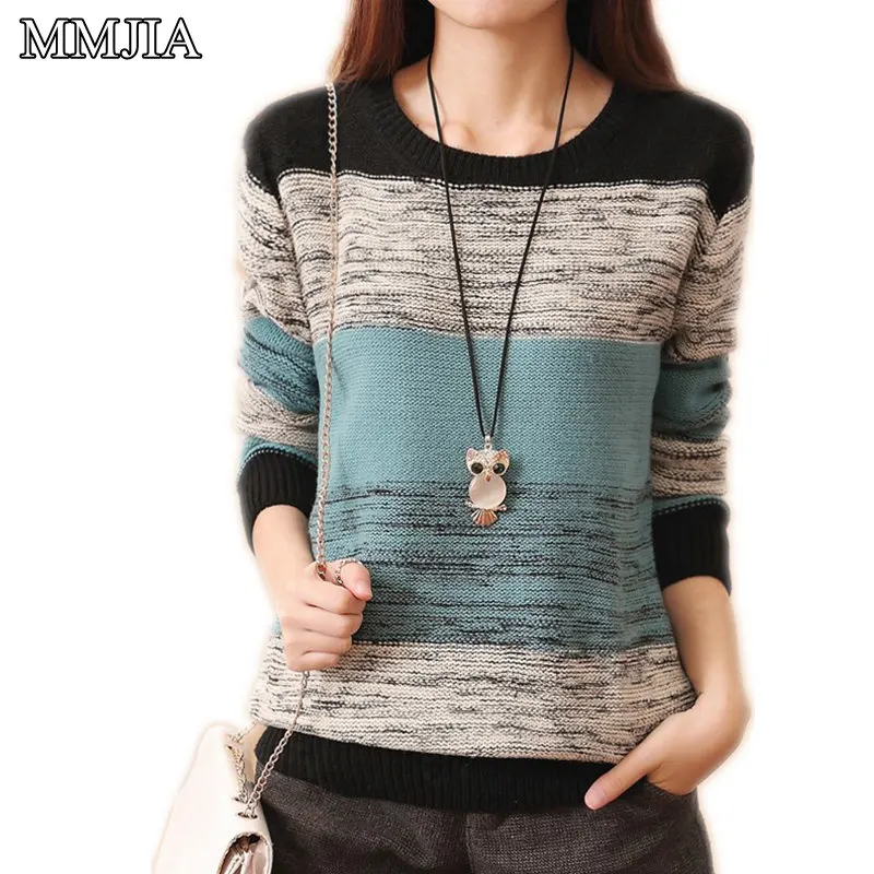 New Fashion Women's Knitted Sweaters Pathwork Long Sleeve O-neck Women Pullovers Casual Woman Loose | Женская одежда