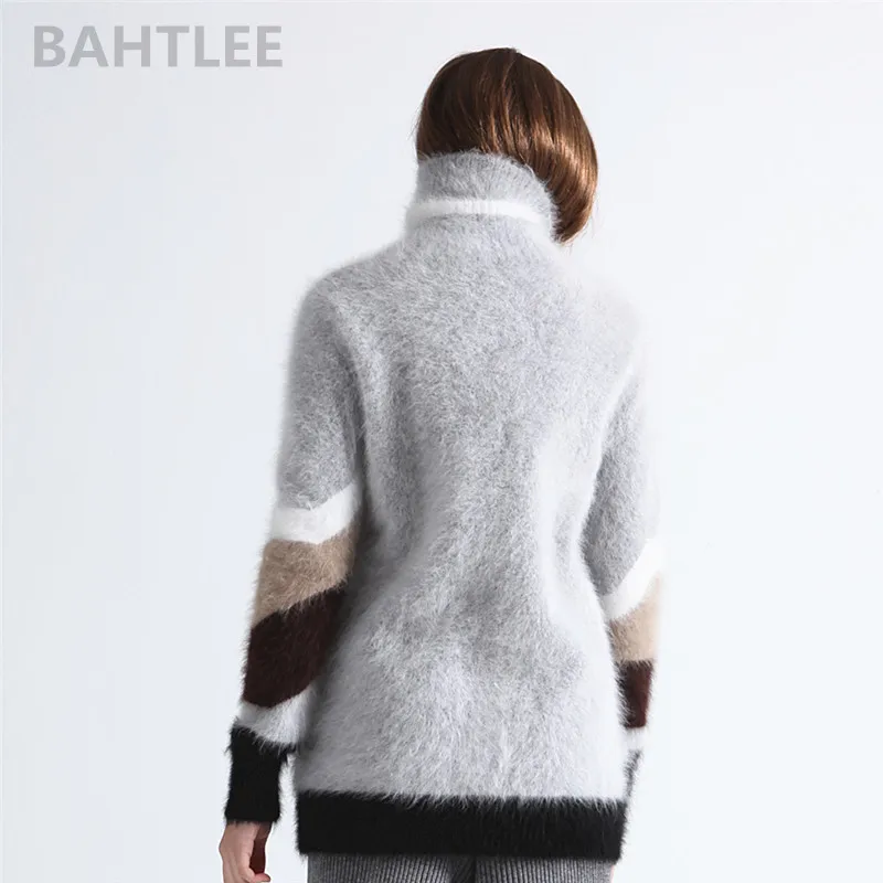 BAHTLEE Winter Women's Angora Turtleneck Knitted Pullovers Wool Jumper Sweater Hole Design Long Sleeves Keep Warm Looser | Женская