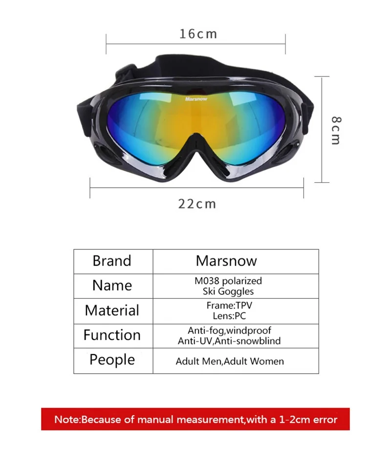MARSNOW, зимние лыжные очки, ветрозащитные очки для сноуборда, защита UV 400, для женщин и мужчин, для снегохода, лыжного спорта, очки с одним покрытием, линзы
