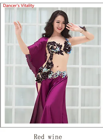 Красный Женщины Спандекс и Шелковый Атлас Костюм Танец Живота Belly Dance Set Профессиональный Танец Живота Девушки Бюстгальтер+ Юбка 2 шт - Цвет: Красный