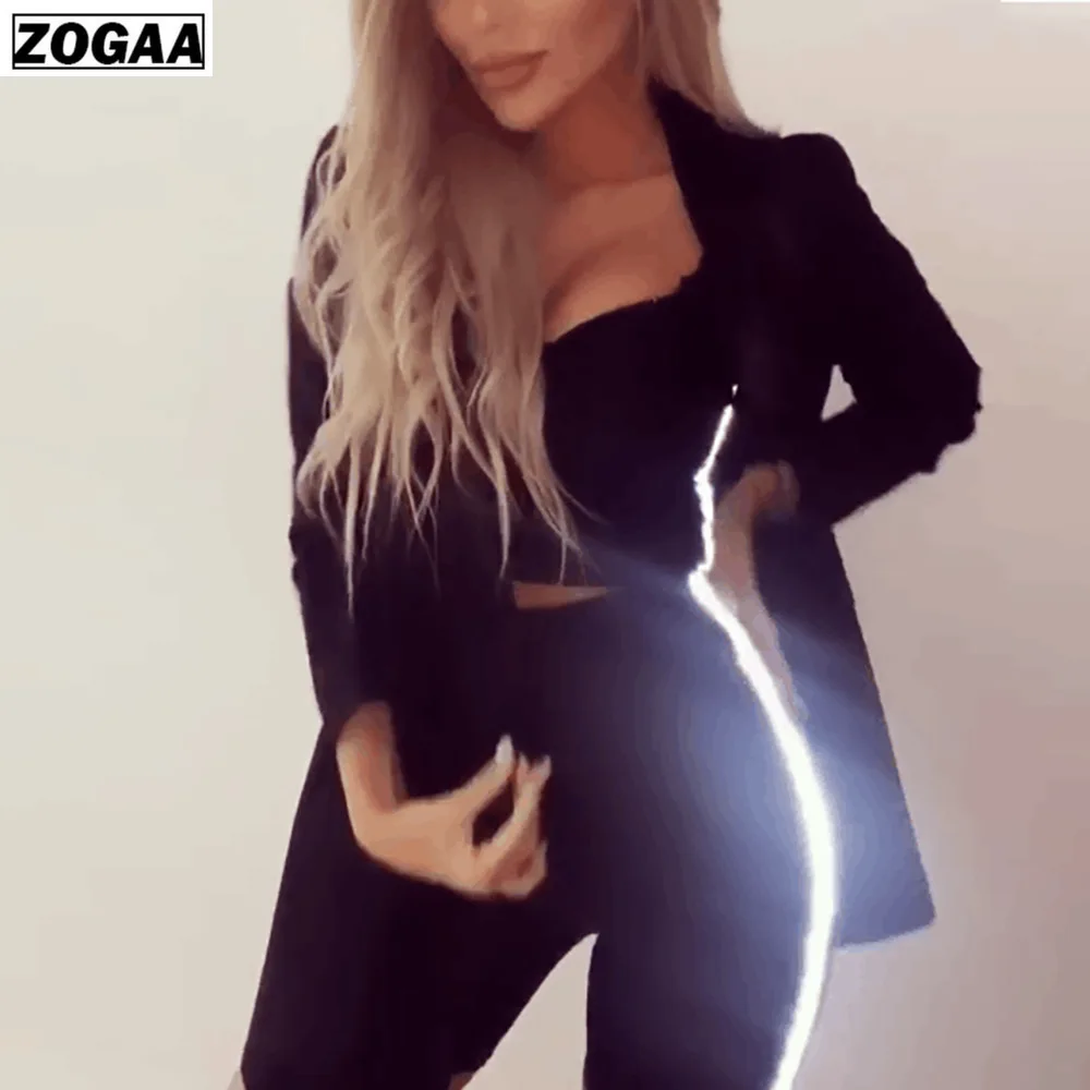 Женский костюм двойка ZOGAA неоновый светоотражающий укороченный топ с высокой
