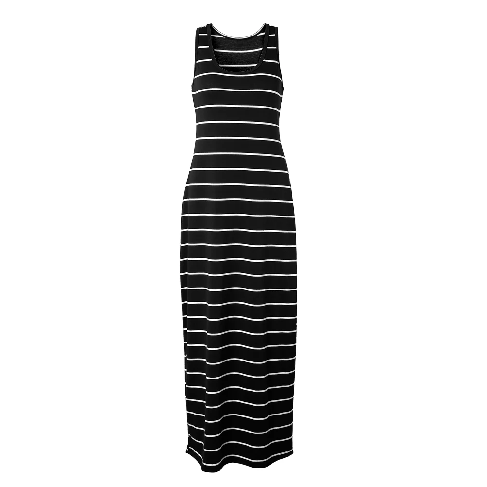 2017 женское летнее пляжное платье без рукавов в полоску повседневное длинное