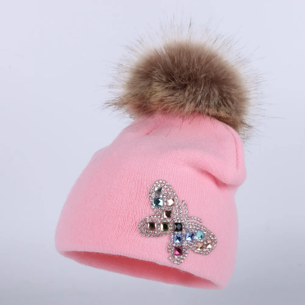 High quality baby pompom ball beanies cute character design cotton buttefly style children winter hat gorros skullies 0-3 year | Аксессуары