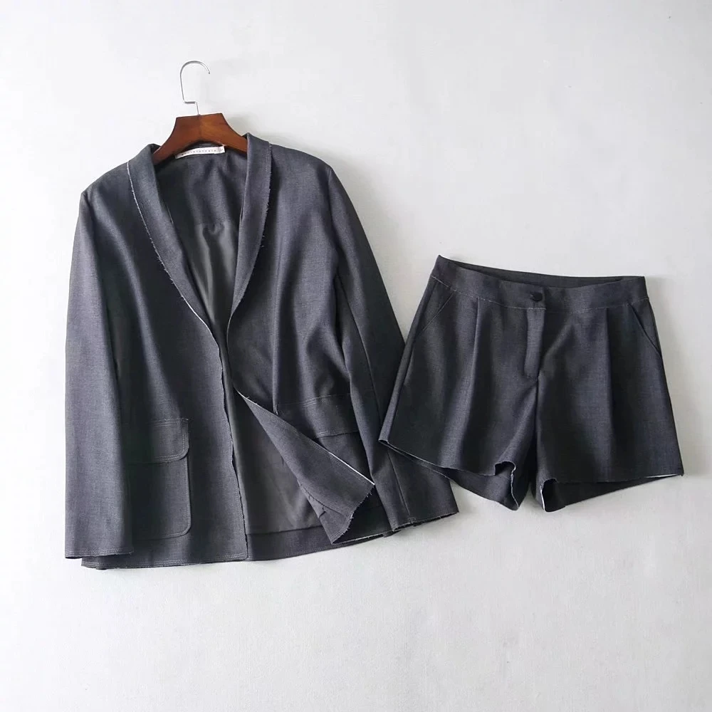 Женский удлиненный льняной Блейзер co ord с индивидуальными шортами
