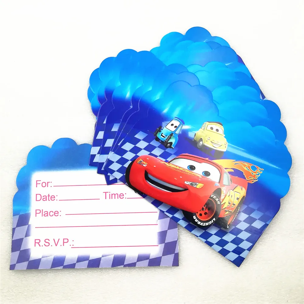 10 шт./компл. Lightning Mcqueen принадлежности для вечеринок Пригласительные открытки