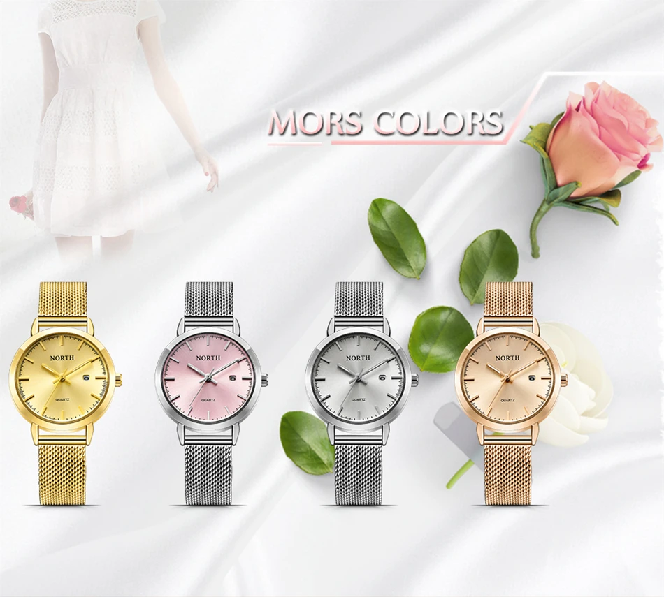 Reloj Mujer NORTH женские часы люксовый бренд золотые кварцевые женские часы Женская мода платье браслет водонепроницаемые часы для жены