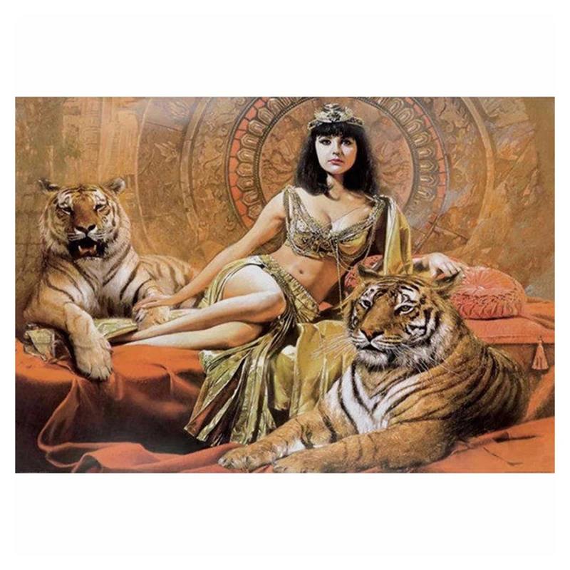 

New 5D DIY Diamond Painting Tiger & Girl Cross Stitch Full Drill Pattern Resin Diamond Embroidery Diamond Mosaic Home Decoration