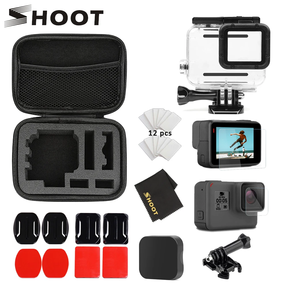 Комплект аксессуаров SHOOT для Gopro 7 6 5 черный Водонепроницаемый защитный чехол